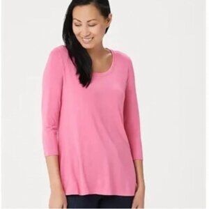 H by Halston Essentials XL Modal Top 3/4 Sleeve Scoop Neck Stretch Pink Poppy